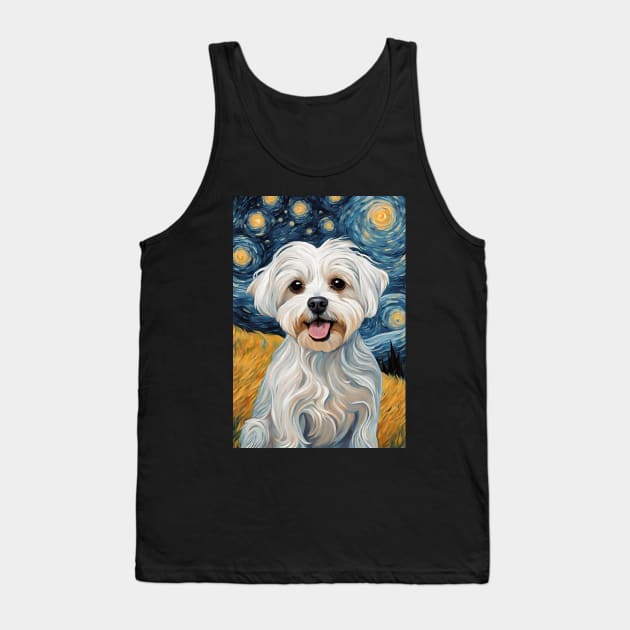 Maltese Dog Breed Painting in a Van Gogh Starry Night Art Style Tank Top by Art-Jiyuu